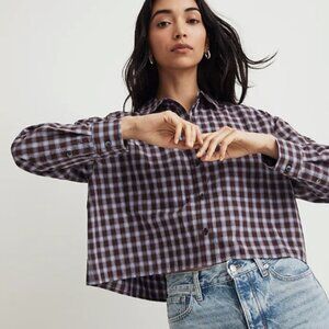 NWT Madewell Signature Poplin Cropped Shirt in Indigo Plaid